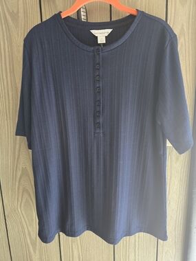 Liz Claiborne Navy Short-Sleeve Button Henley Shirt